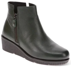 Leather Zip-Up Ankle Boots - Green