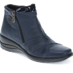 Leather Zip-Up Ankle Boots - Navy