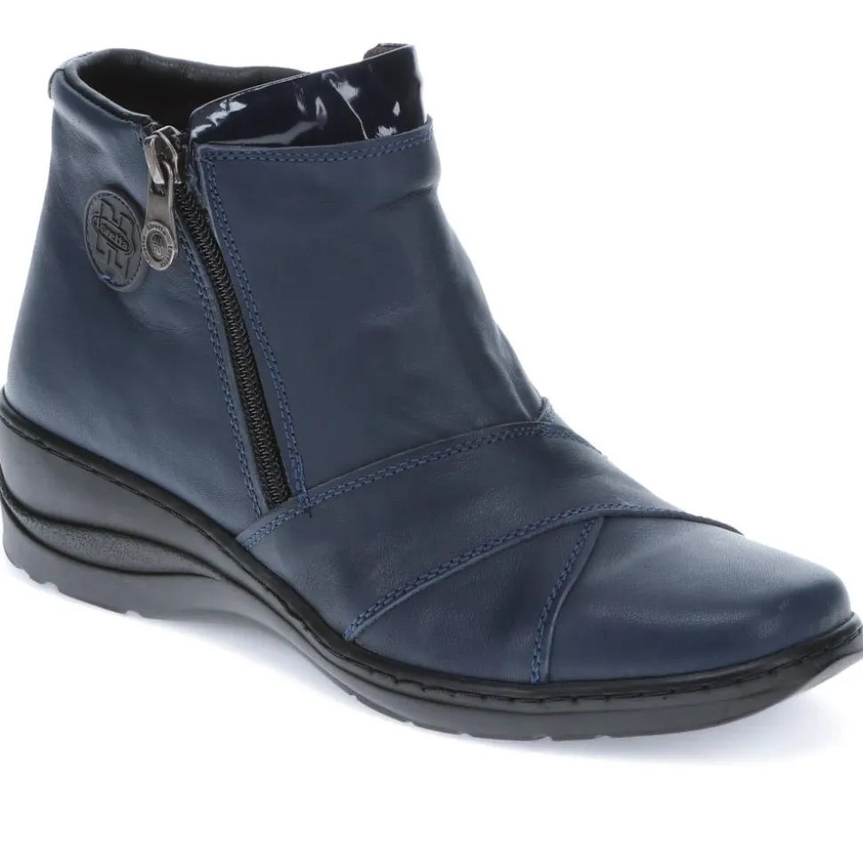 Leather Zip-Up Ankle Boots - Navy