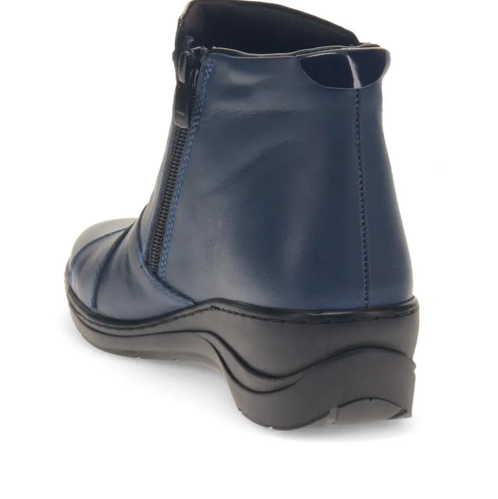 Leather Zip-Up Ankle Boots - Navy