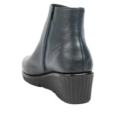 Leather Zip-Up Ankle Boots - Navy