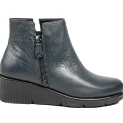 Leather Zip-Up Ankle Boots - Navy