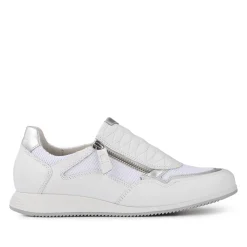Leather Zip-Up Casual Trainers - White-Silver