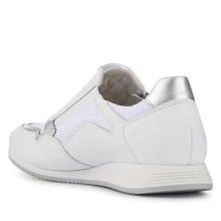 Leather Zip-Up Casual Trainers - White-Silver
