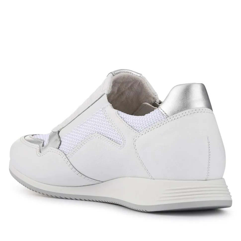 Leather Zip-Up Casual Trainers - White-Silver