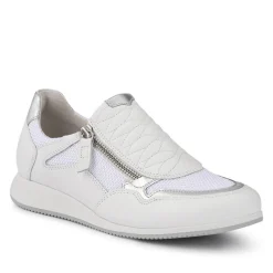 Leather Zip-Up Casual Trainers - White-Silver