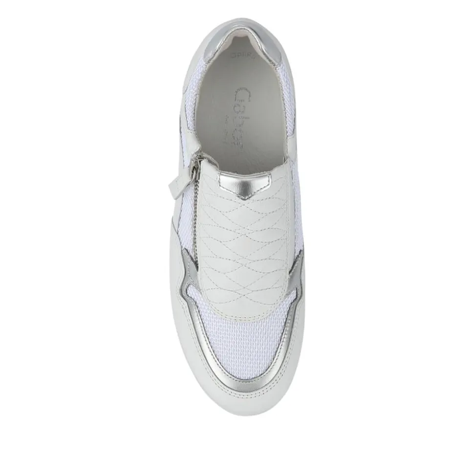 Leather Zip-Up Casual Trainers - White-Silver