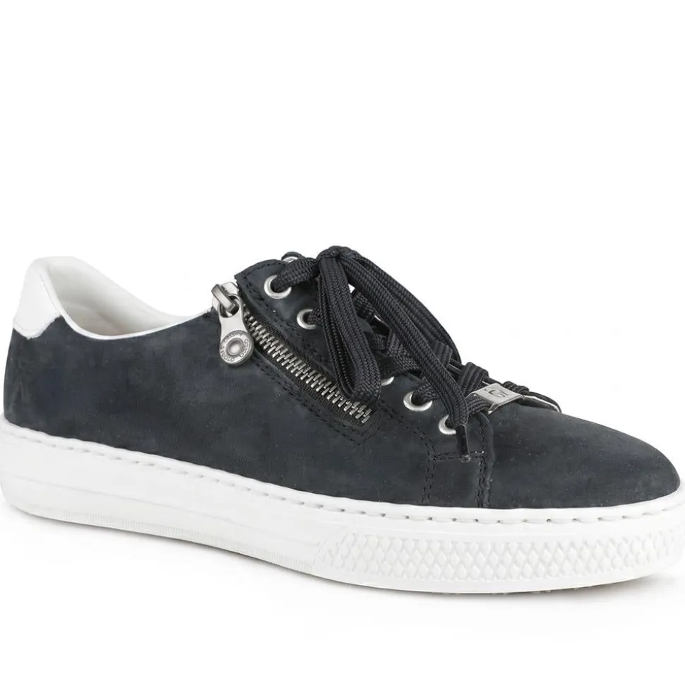 Leather Zip-Up Trainers - Navy