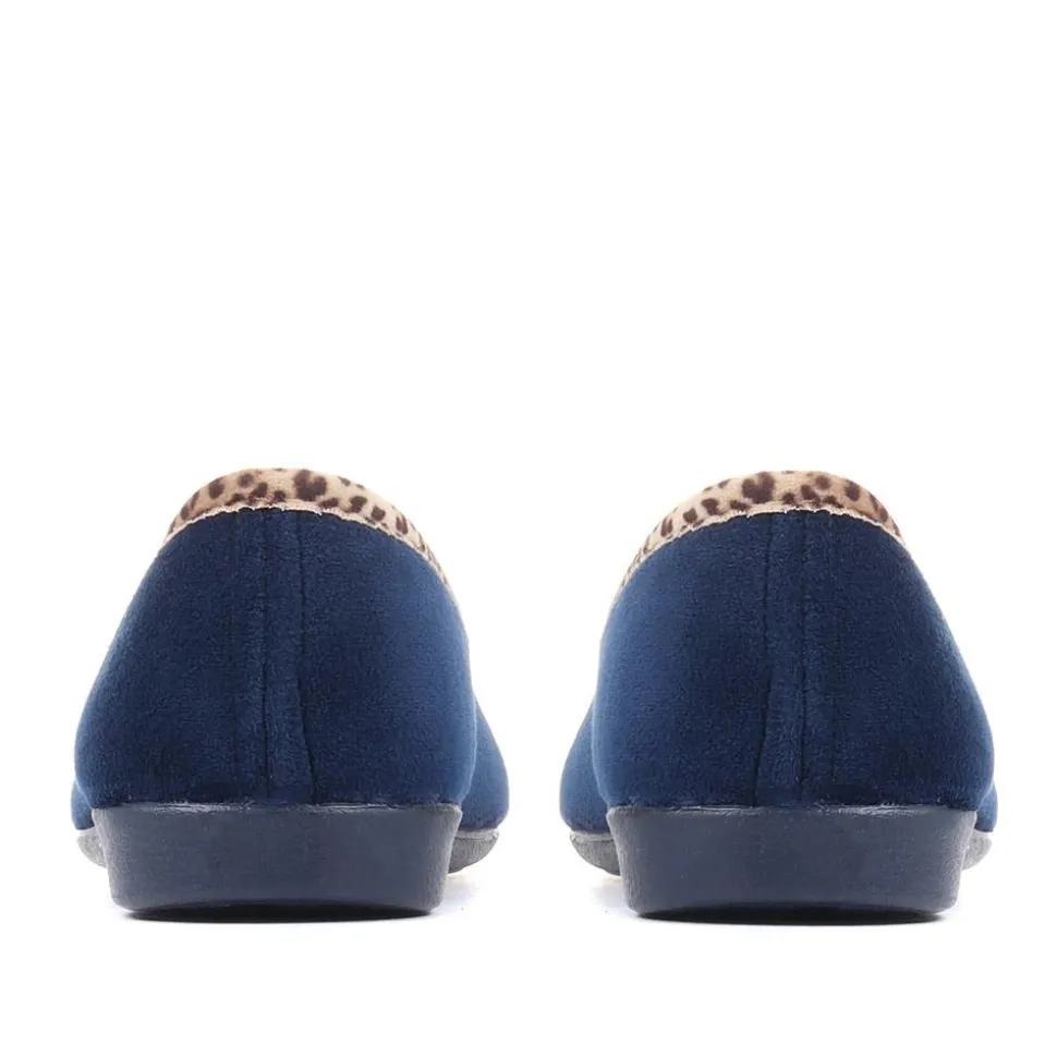 Leopard Print Slippers - Navy