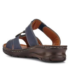 Lightweight Cushioned Leather Mules - Navy