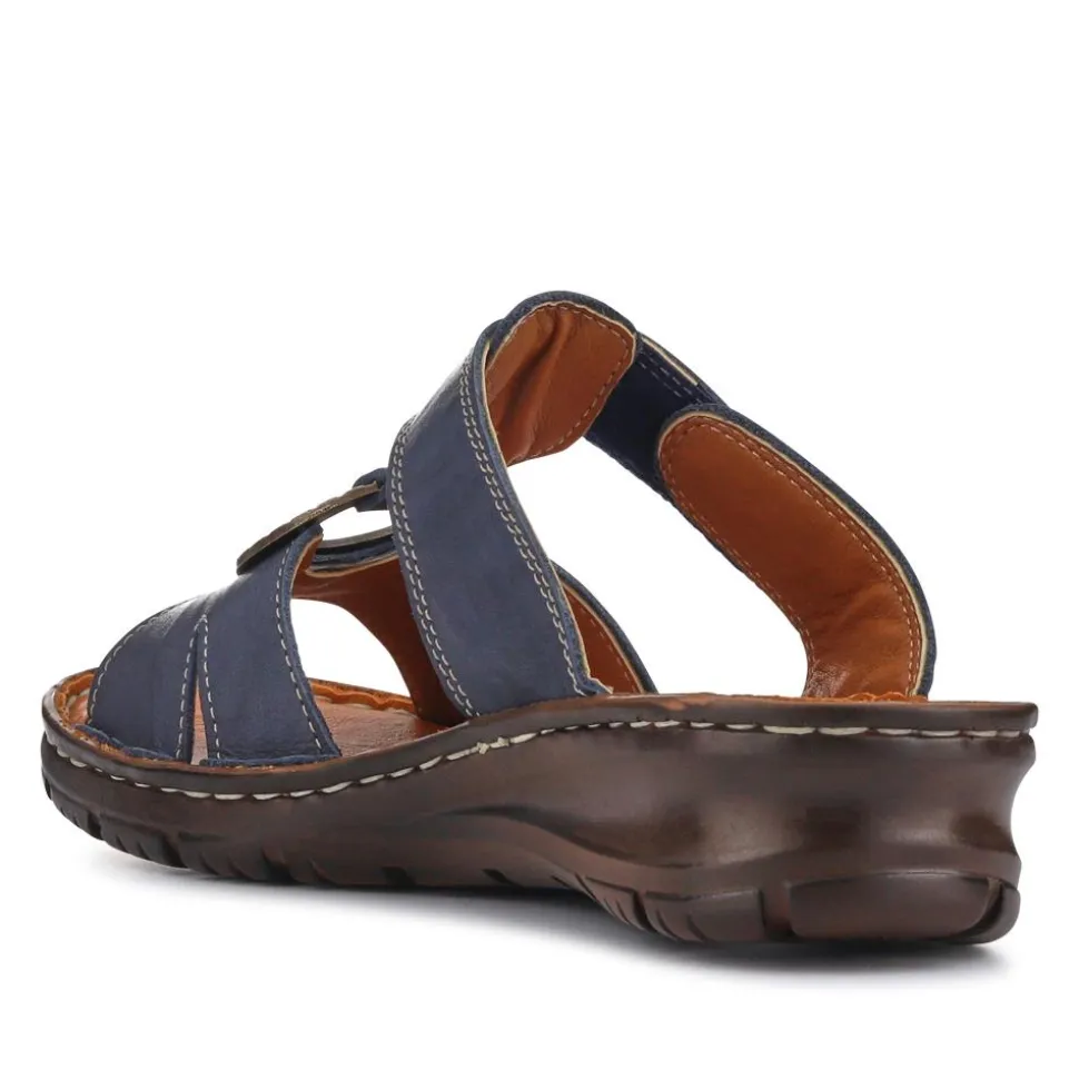 Lightweight Cushioned Leather Mules - Navy