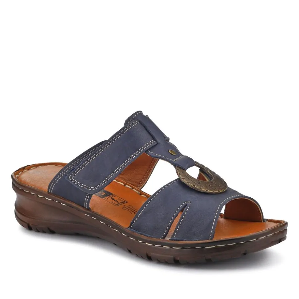 Lightweight Cushioned Leather Mules - Navy