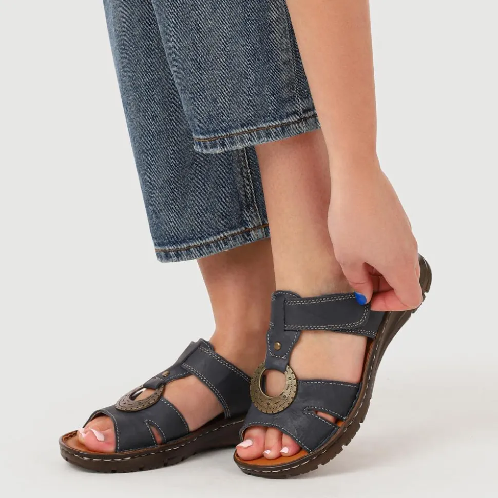 Lightweight Cushioned Leather Mules - Navy