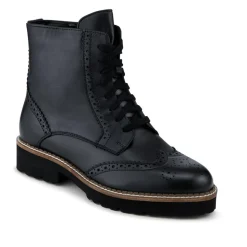 Lightweight Leather Brogues Lace Up Boots - Black