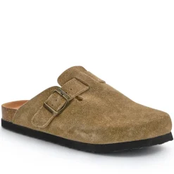 Lightweight Leather Clogs - Khaki