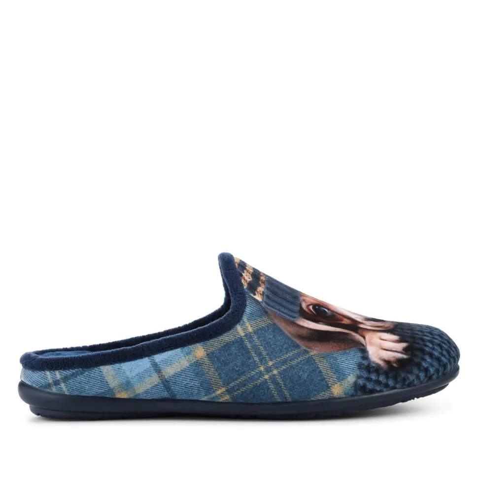Lightweight Velour Dog Slippers - Navy