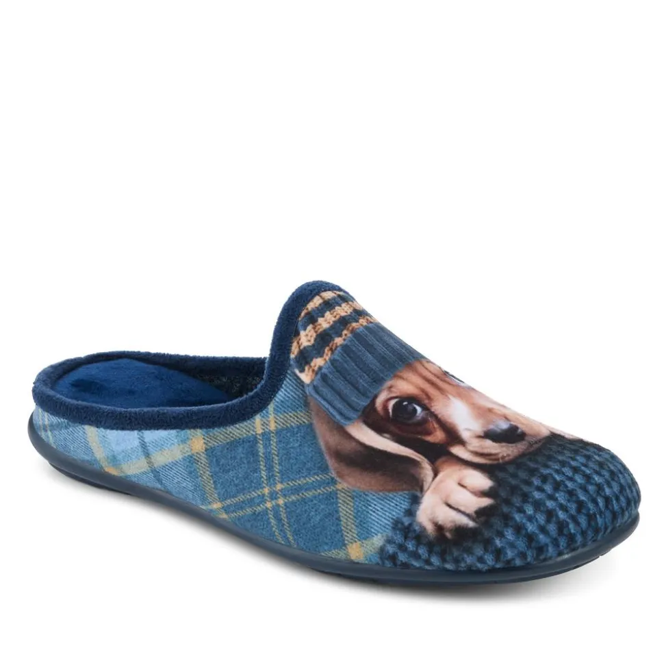 Lightweight Velour Dog Slippers - Navy