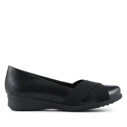 Lightweight Wedge Heel Slip On Shoes - Black-Black Patent