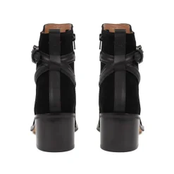 Lisabet Leather Buckle Strap Ankle Boots - Black