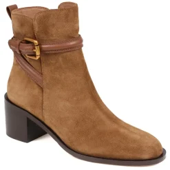 Lisabet Leather Buckle Strap Ankle Boots - Tobacco