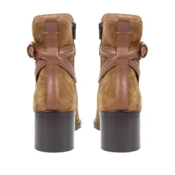 Lisabet Leather Buckle Strap Ankle Boots - Tobacco