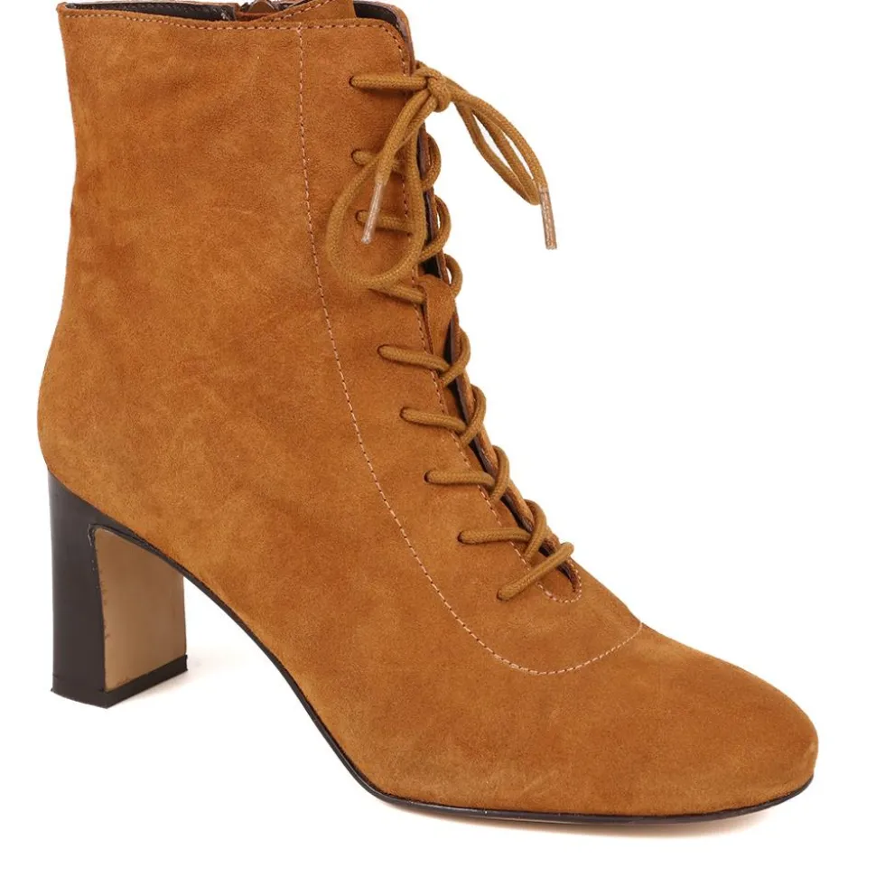 Lorah Leather Lace-Up Boots - Cognac