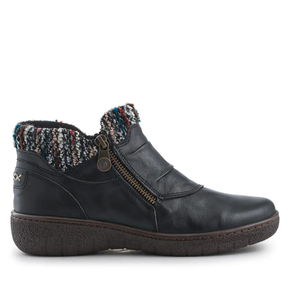 Loretta Knitted Cuff Zip-Up Boots - Black