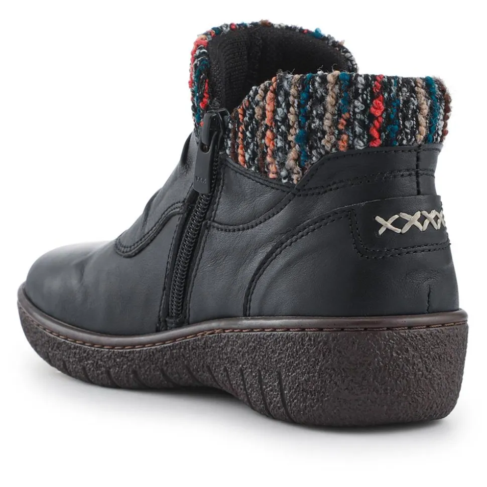 Loretta Knitted Cuff Zip-Up Boots - Black