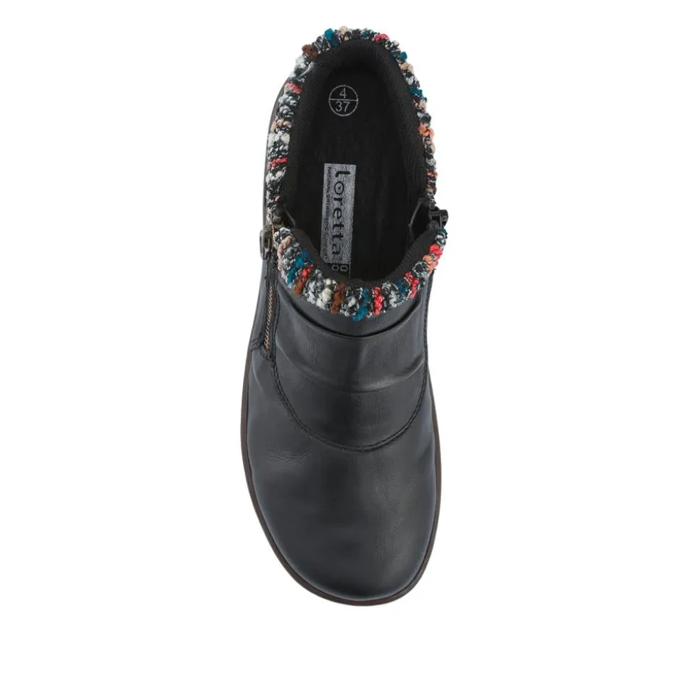 Loretta Knitted Cuff Zip-Up Boots - Black