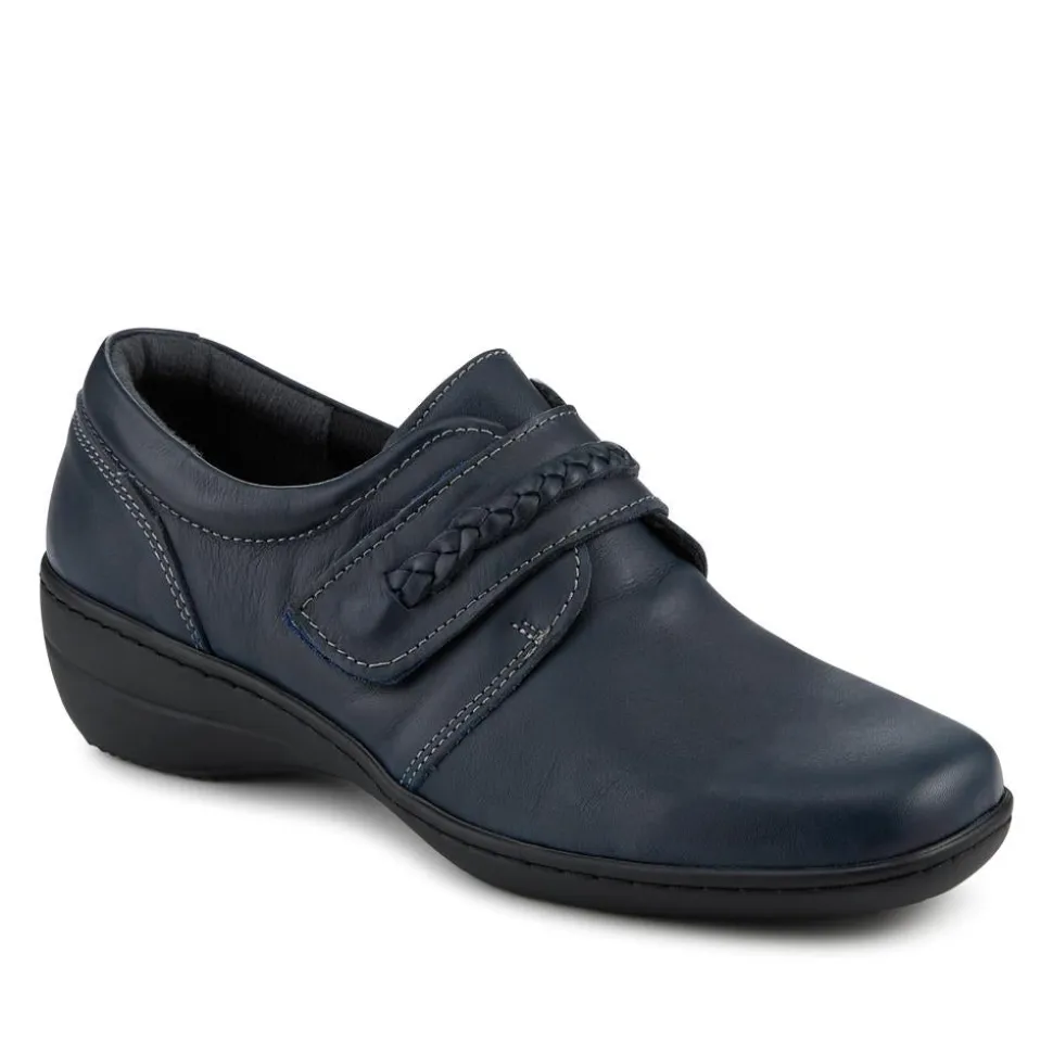 Loretta Leather Adjustable Fit Monk Shoes - Navy