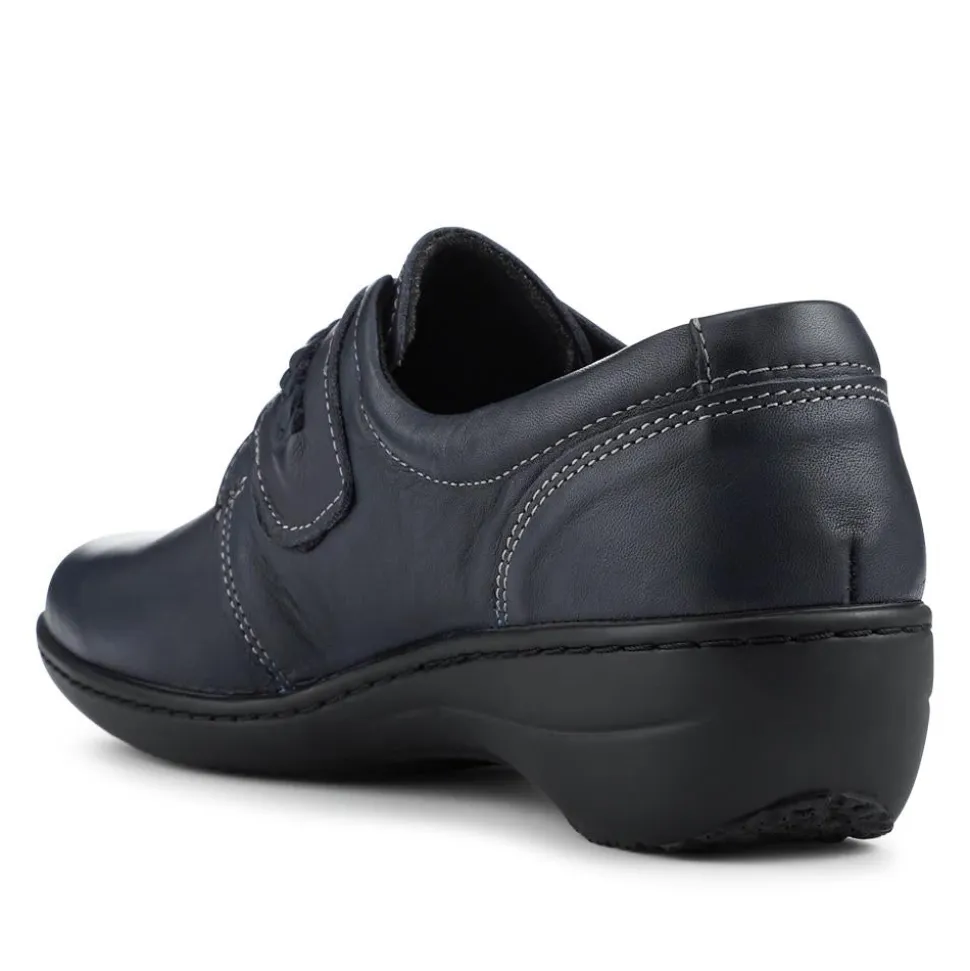 Loretta Leather Adjustable Fit Monk Shoes - Navy