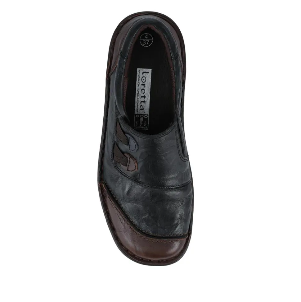 Loretta Leather Comfort Slip Ons - Black-Brown