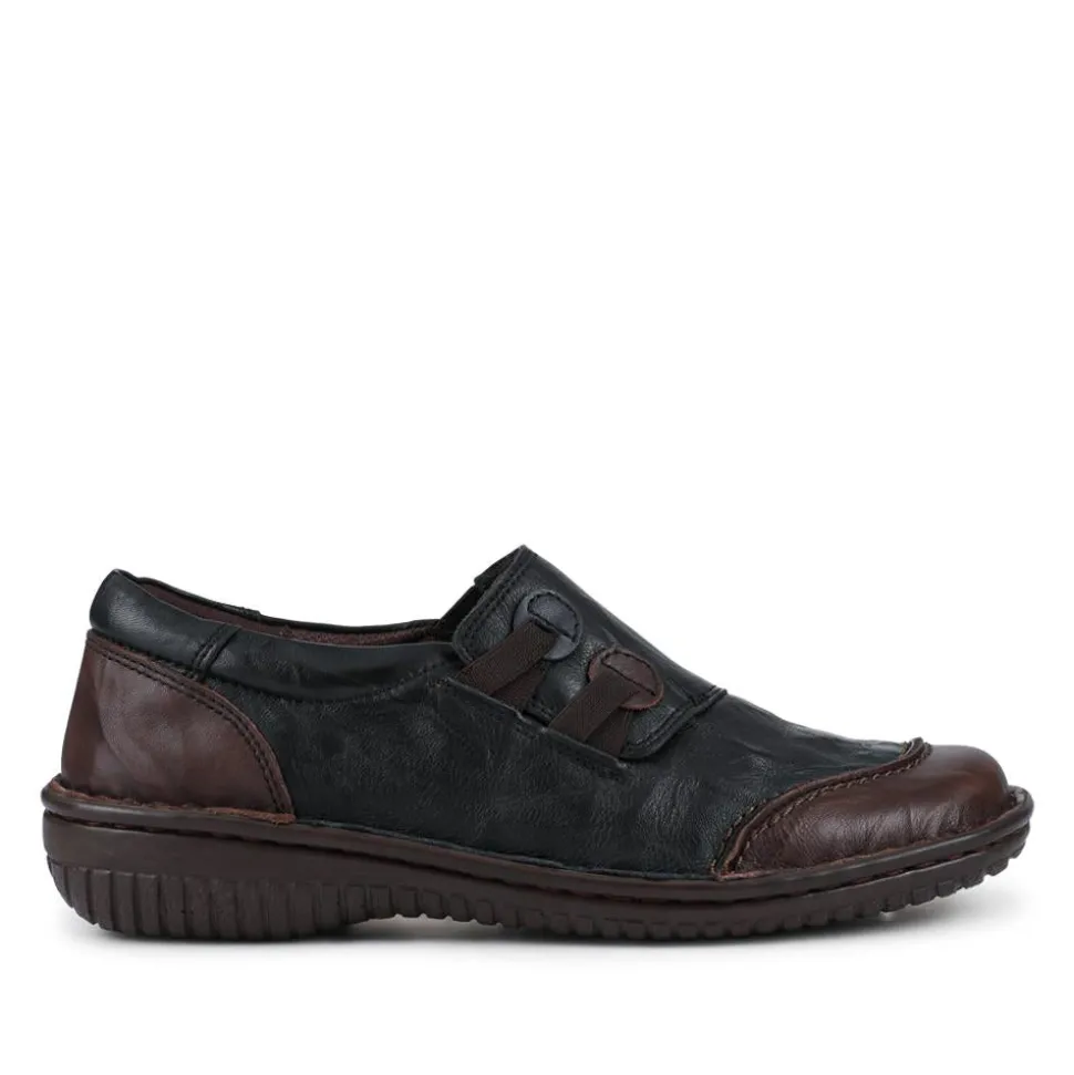 Loretta Leather Comfort Slip Ons - Black-Brown