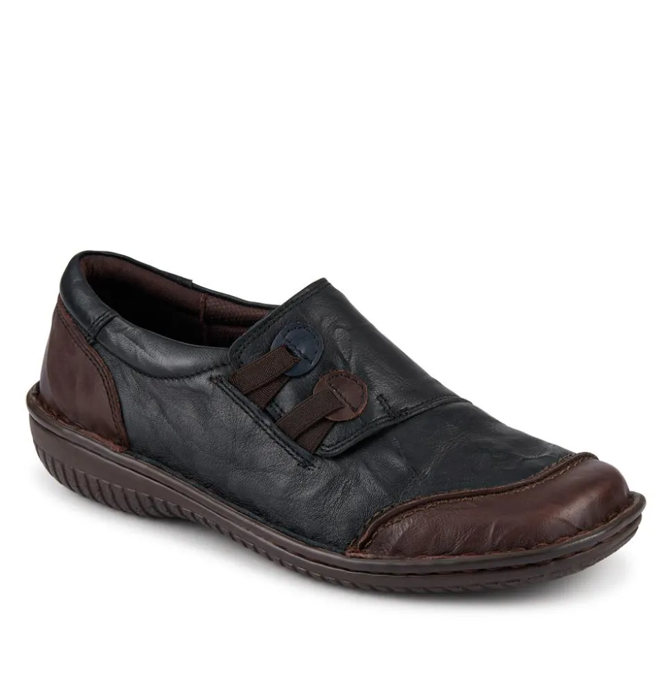 Loretta Leather Comfort Slip Ons - Black-Brown
