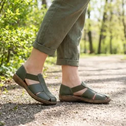 Loretta Leather Elasticated Slip On Shoes - Khaki