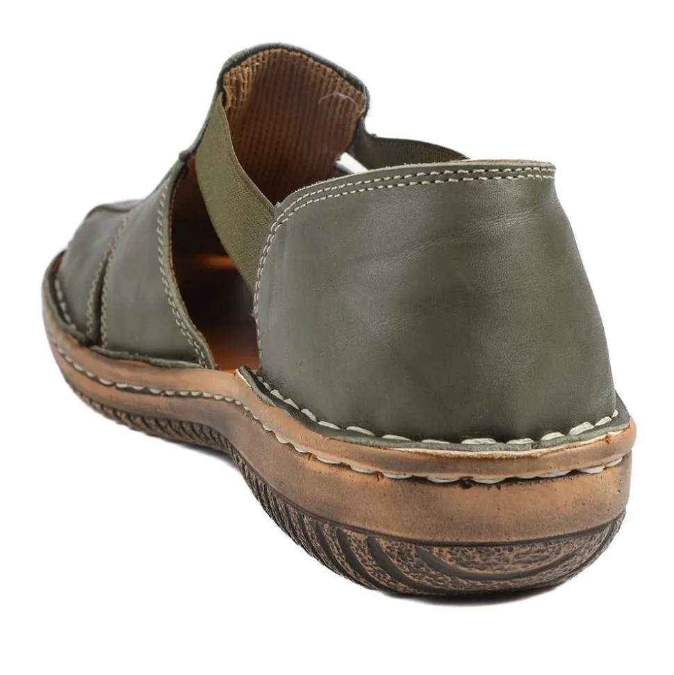 Loretta Leather Elasticated Slip On Shoes - Khaki