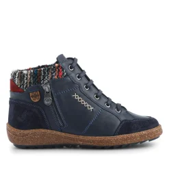 Loretta Leather Knitted Cuff Chukka Boots - Navy