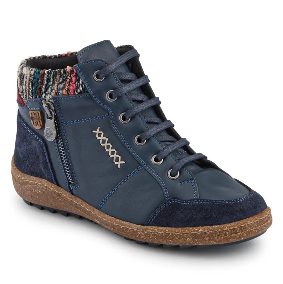 Loretta Leather Knitted Cuff Chukka Boots - Navy