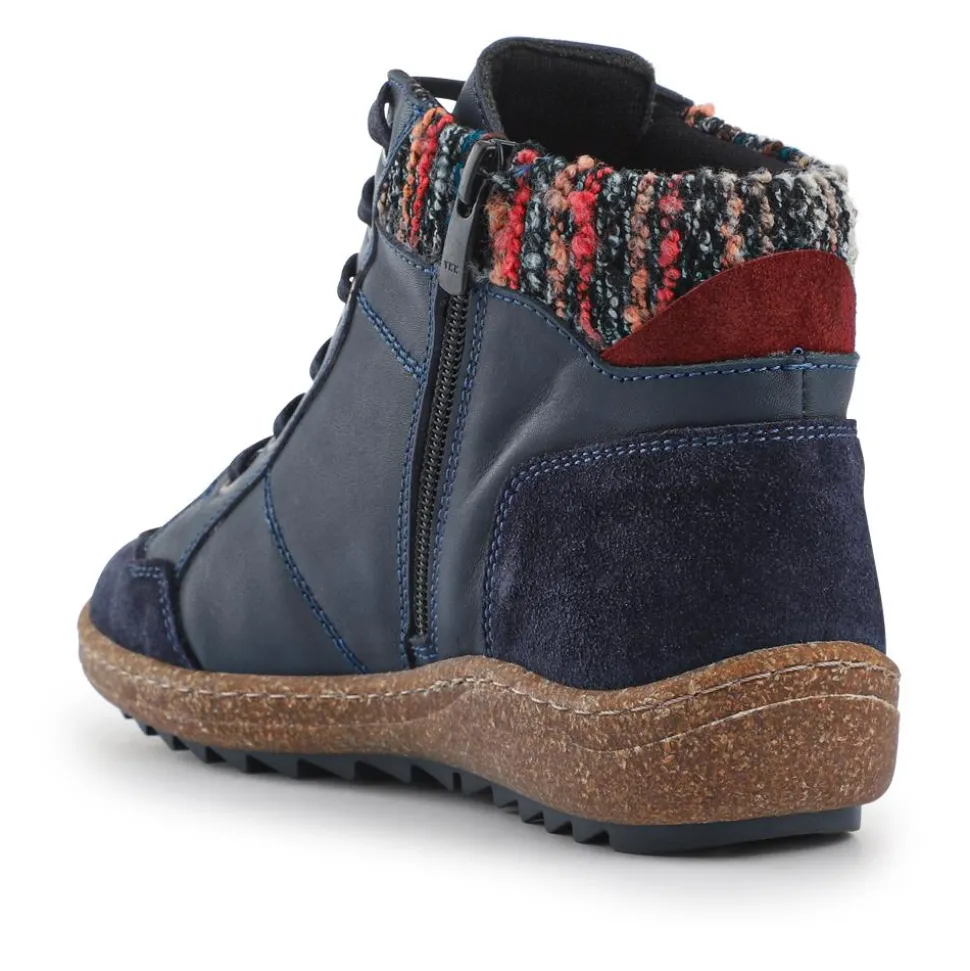 Loretta Leather Knitted Cuff Chukka Boots - Navy