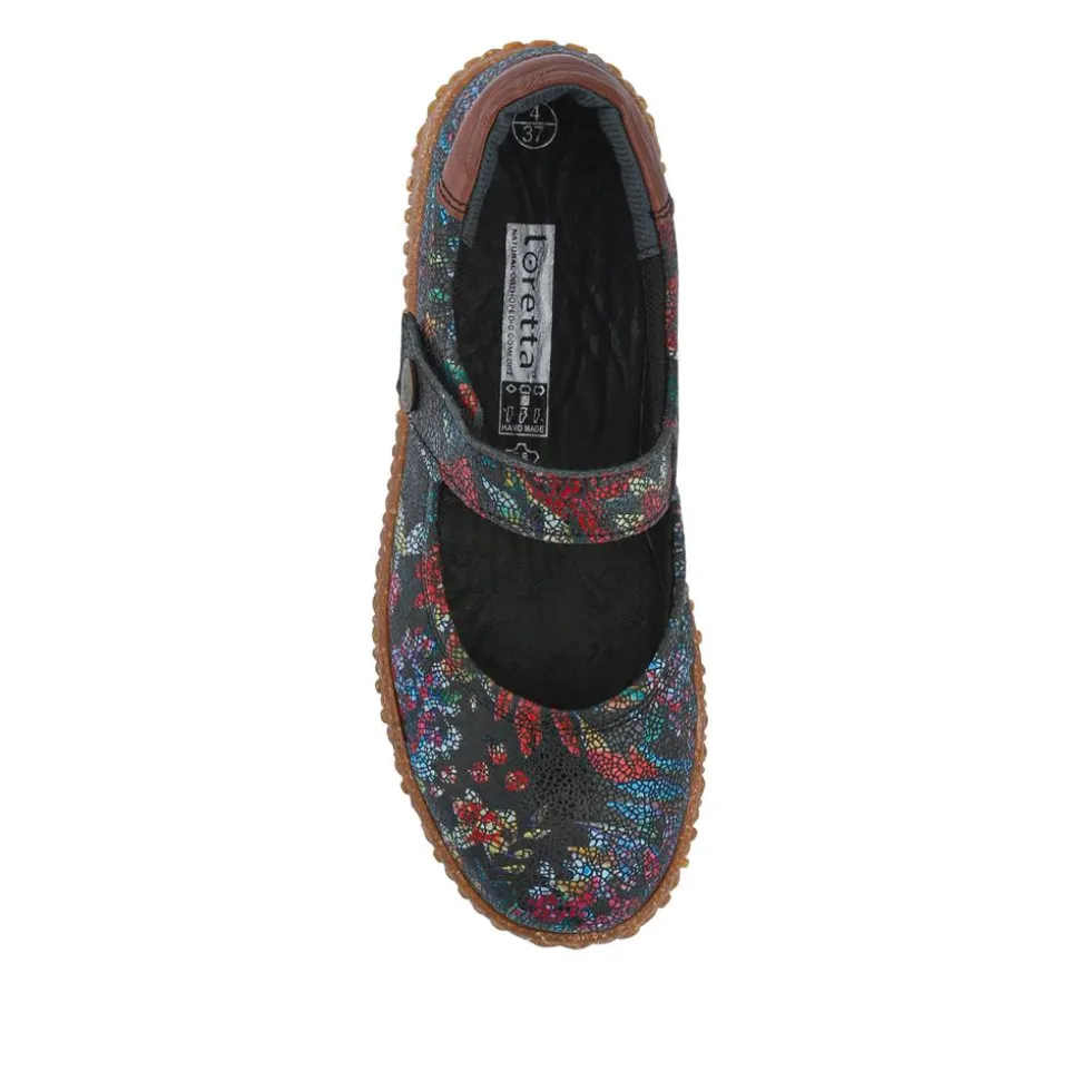 Loretta Leather Mary Janes - Black Floral