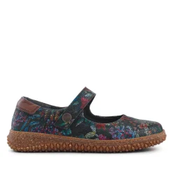 Loretta Leather Mary Janes - Black Floral