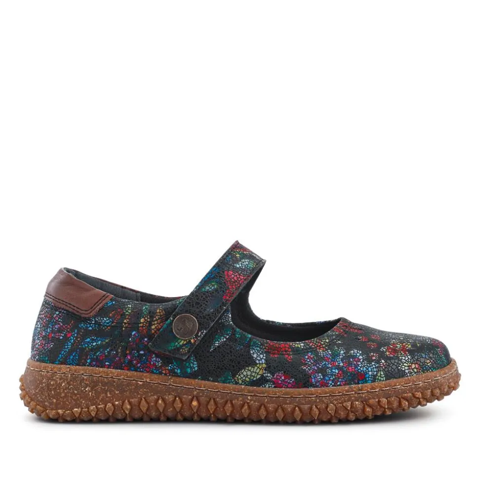Loretta Leather Mary Janes - Black Floral