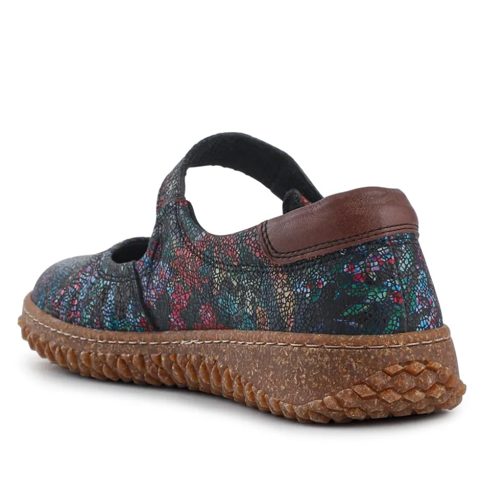 Loretta Leather Mary Janes - Black Floral
