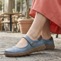 Loretta Leather Mary Janes - Denim