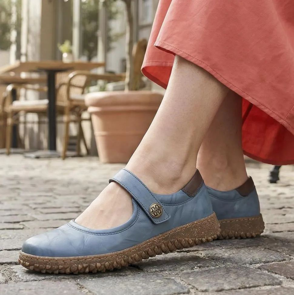 Loretta Leather Mary Janes - Denim
