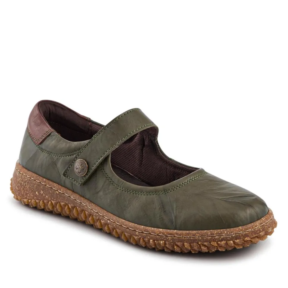 Loretta Leather Mary Janes - Khaki