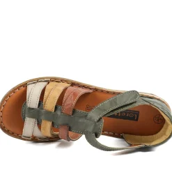 Loretta Leather Touch Fasten Sandals - Khaki Multi