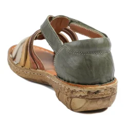 Loretta Leather Touch Fasten Sandals - Khaki Multi