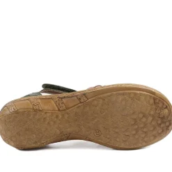 Loretta Leather Touch Fasten Sandals - Khaki Multi