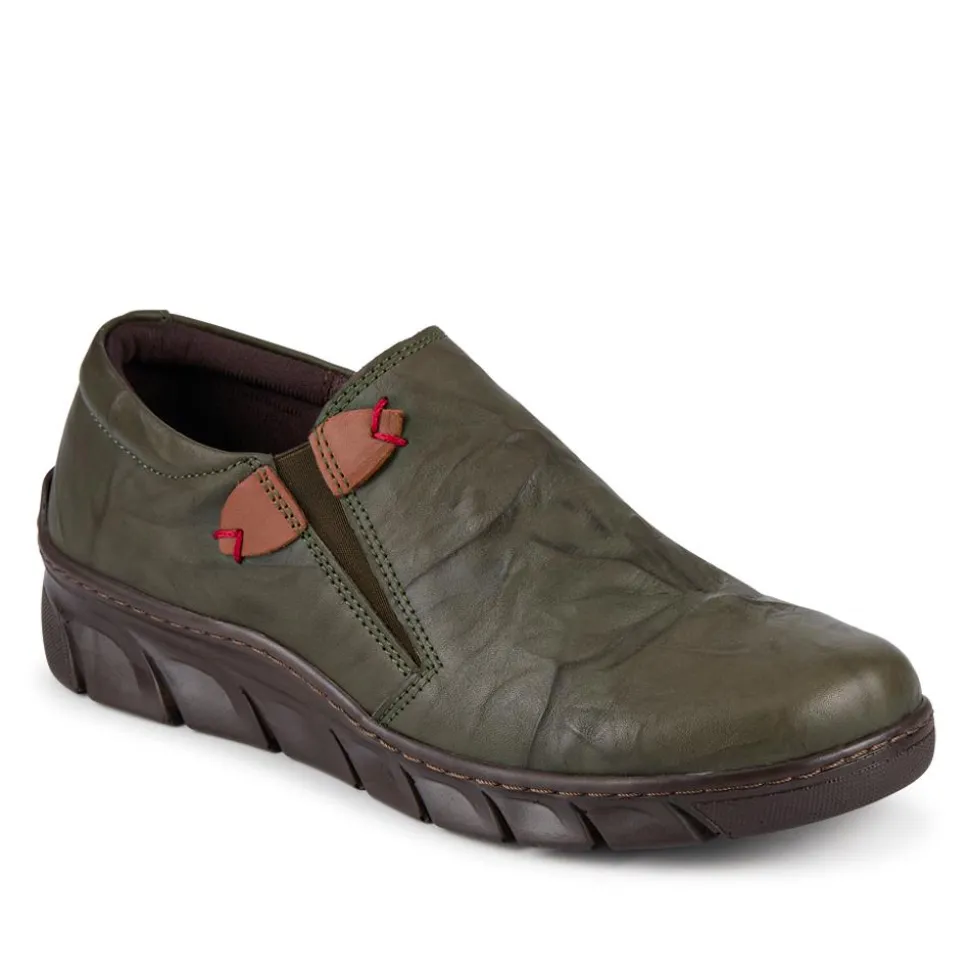 Loretta Slip On Leather Shoes - Khaki